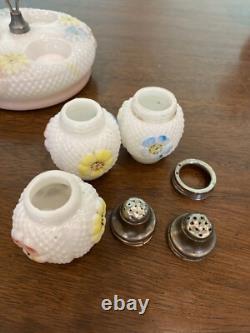 ANTIQUE EAPG Consolidated Glass Co. COSMOS Milk Glass Floral Dish SET (8)