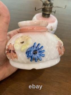 ANTIQUE EAPG Consolidated Glass Co. COSMOS Milk Glass Floral Dish SET (8)