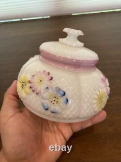 ANTIQUE EAPG Consolidated Glass Co. COSMOS Milk Glass Floral Dish SET (8)