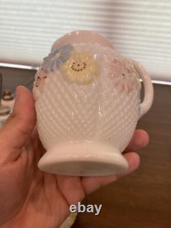 ANTIQUE EAPG Consolidated Glass Co. COSMOS Milk Glass Floral Dish SET (8)