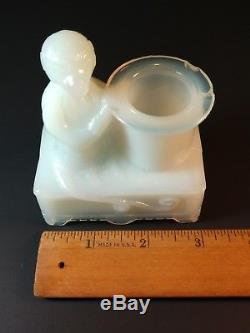 ANTIQUE RARE MONKEY BY HAT OPAQUE WHITE MILK GLASS TOOTHPICK HOLDER circa 1890