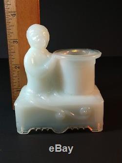 ANTIQUE RARE MONKEY BY HAT OPAQUE WHITE MILK GLASS TOOTHPICK HOLDER circa 1890