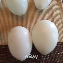 ANTIQUE primitive 12 blown MILK GLASS eggs FARM collectible W Collapsable basket