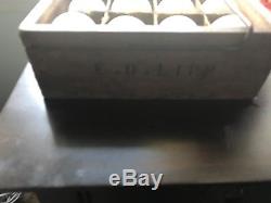 ANTIQUE primitive 12 blown MILK GLASS eggs FARM collectible W wood egg carrier