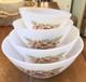 Acropal France Set Of 4 White Milk Glass Nesting Bowls Partridge Floral Pattern