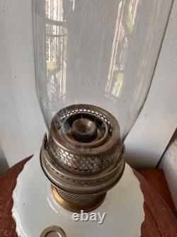 Aladdin Corinthian Jadeite White Milk Glass Kerosene Oil Lamp with Chimney 23