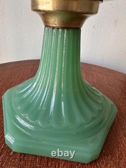 Aladdin Corinthian Jadeite White Milk Glass Kerosene Oil Lamp with Chimney 23