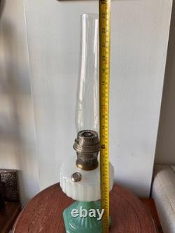 Aladdin Corinthian Jadeite White Milk Glass Kerosene Oil Lamp with Chimney 23