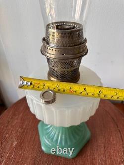 Aladdin Corinthian Jadeite White Milk Glass Kerosene Oil Lamp with Chimney 23