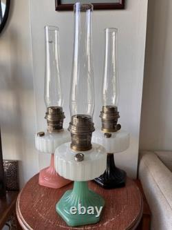 Aladdin Corinthian Jadeite White Milk Glass Kerosene Oil Lamp with Chimney 23