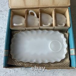 Anchor Hocking 8-piece Milk-white Classic Snack Set Featuring 22K Gold Edges New