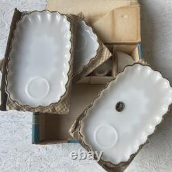 Anchor Hocking 8-piece Milk-white Classic Snack Set Featuring 22K Gold Edges New