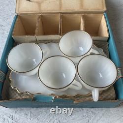 Anchor Hocking 8-piece Milk-white Classic Snack Set Featuring 22K Gold Edges New