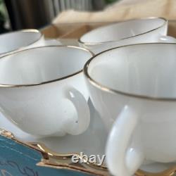Anchor Hocking 8-piece Milk-white Classic Snack Set Featuring 22K Gold Edges New