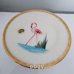 Anchor Hocking Fire King 22K Gold Trim Swirl Plate Flamingo Design 9 USA RARE