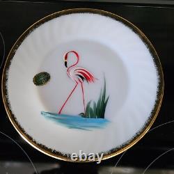 Anchor Hocking Fire King 22K Gold Trim Swirl Plate Flamingo Design 9 USA RARE