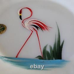 Anchor Hocking Fire King 22K Gold Trim Swirl Plate Flamingo Design 9 USA RARE
