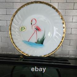 Anchor Hocking Fire King 22K Gold Trim Swirl Plate Flamingo Design 9 USA RARE