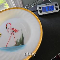 Anchor Hocking Fire King 22K Gold Trim Swirl Plate Flamingo Design 9 USA RARE