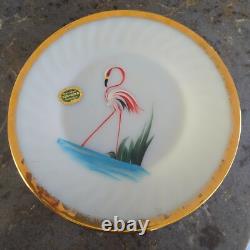 Anchor Hocking Fire King 22K Gold Trim Swirl Plate Flamingo Design 9 USA RARE