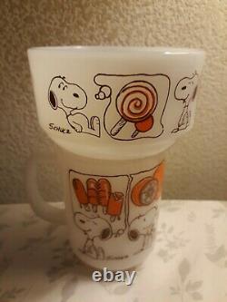 Anchor Hocking Fire King Snoopy Sweet Dreams Milk Glass Mug & Cereal Bowl