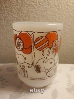 Anchor Hocking Fire King Snoopy Sweet Dreams Milk Glass Mug & Cereal Bowl