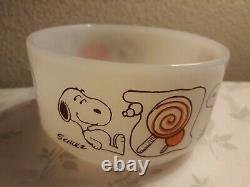 Anchor Hocking Fire King Snoopy Sweet Dreams Milk Glass Mug & Cereal Bowl