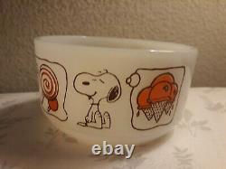 Anchor Hocking Fire King Snoopy Sweet Dreams Milk Glass Mug & Cereal Bowl