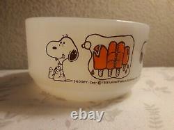 Anchor Hocking Fire King Snoopy Sweet Dreams Milk Glass Mug & Cereal Bowl