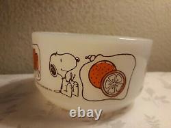 Anchor Hocking Fire King Snoopy Sweet Dreams Milk Glass Mug & Cereal Bowl