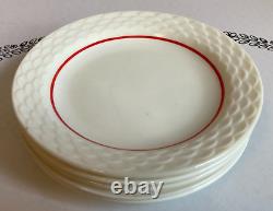 Anchor Hocking Fire King White Vitrock Milk Glass Fish Scale Plates Red Rings