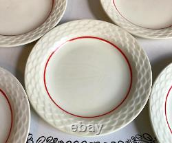 Anchor Hocking Fire King White Vitrock Milk Glass Fish Scale Plates Red Rings