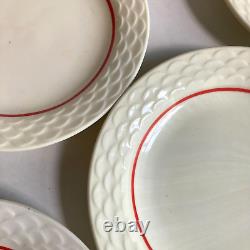 Anchor Hocking Fire King White Vitrock Milk Glass Fish Scale Plates Red Rings