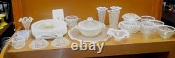 Anchor Hocking Hobnail Milk Glass Moonstone Lot of 28 Pieces Vases Bowls Etc