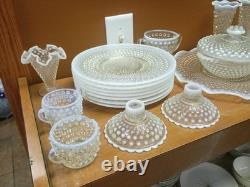 Anchor Hocking Hobnail Milk Glass Moonstone Lot of 28 Pieces Vases Bowls Etc