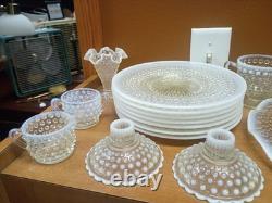 Anchor Hocking Hobnail Milk Glass Moonstone Lot of 28 Pieces Vases Bowls Etc