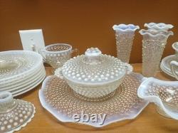 Anchor Hocking Hobnail Milk Glass Moonstone Lot of 28 Pieces Vases Bowls Etc