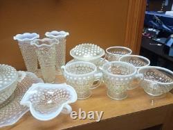Anchor Hocking Hobnail Milk Glass Moonstone Lot of 28 Pieces Vases Bowls Etc