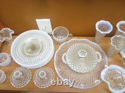 Anchor Hocking Hobnail Milk Glass Moonstone Lot of 28 Pieces Vases Bowls Etc