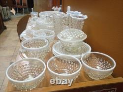 Anchor Hocking Hobnail Milk Glass Moonstone Lot of 28 Pieces Vases Bowls Etc