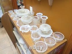 Anchor Hocking Hobnail Milk Glass Moonstone Lot of 28 Pieces Vases Bowls Etc