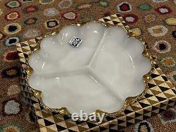 Anchor Hocking Milk Glass Gold Divided Relish Tray Plate New Old Deadstock Box