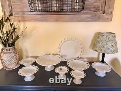 Anchor Hocking Old Colony Lace Edge Milk Glass 8pc Set Mint Condition (S34)