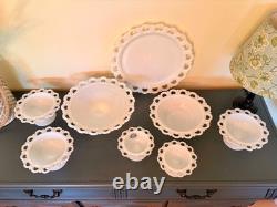 Anchor Hocking Old Colony Lace Edge Milk Glass 8pc Set Mint Condition (S34)