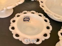 Anchor Hocking Old Colony Lace Edge Milk Glass 8pc Set Mint Condition (S34)