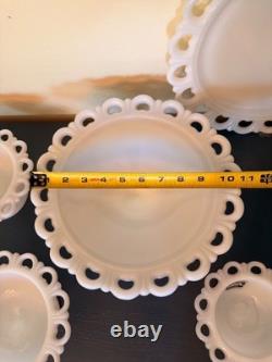 Anchor Hocking Old Colony Lace Edge Milk Glass 8pc Set Mint Condition (S34)