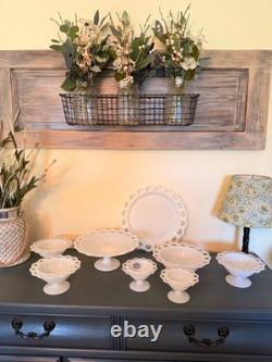 Anchor Hocking Old Colony Lace Edge Milk Glass 8pc Set Mint Condition (S34)