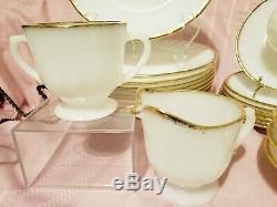 Anchor hocking, Fire King, 32 Pc Dinnerware Set White Swirl Milk Glass Gold Trim