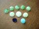 Antique 10 Mini Green, White Milk Glass Buttons Blue And Cobalt Glass Buttons