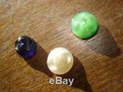 Antique 10 Mini Green, White Milk Glass Buttons Blue And Cobalt Glass Buttons